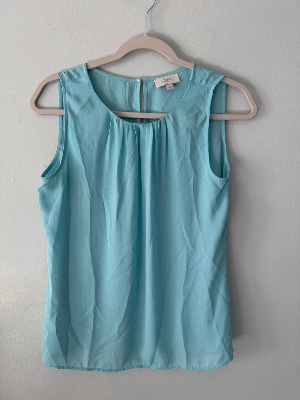 LOFT Sky Blue Sleeveless Pleated Neck Blouse